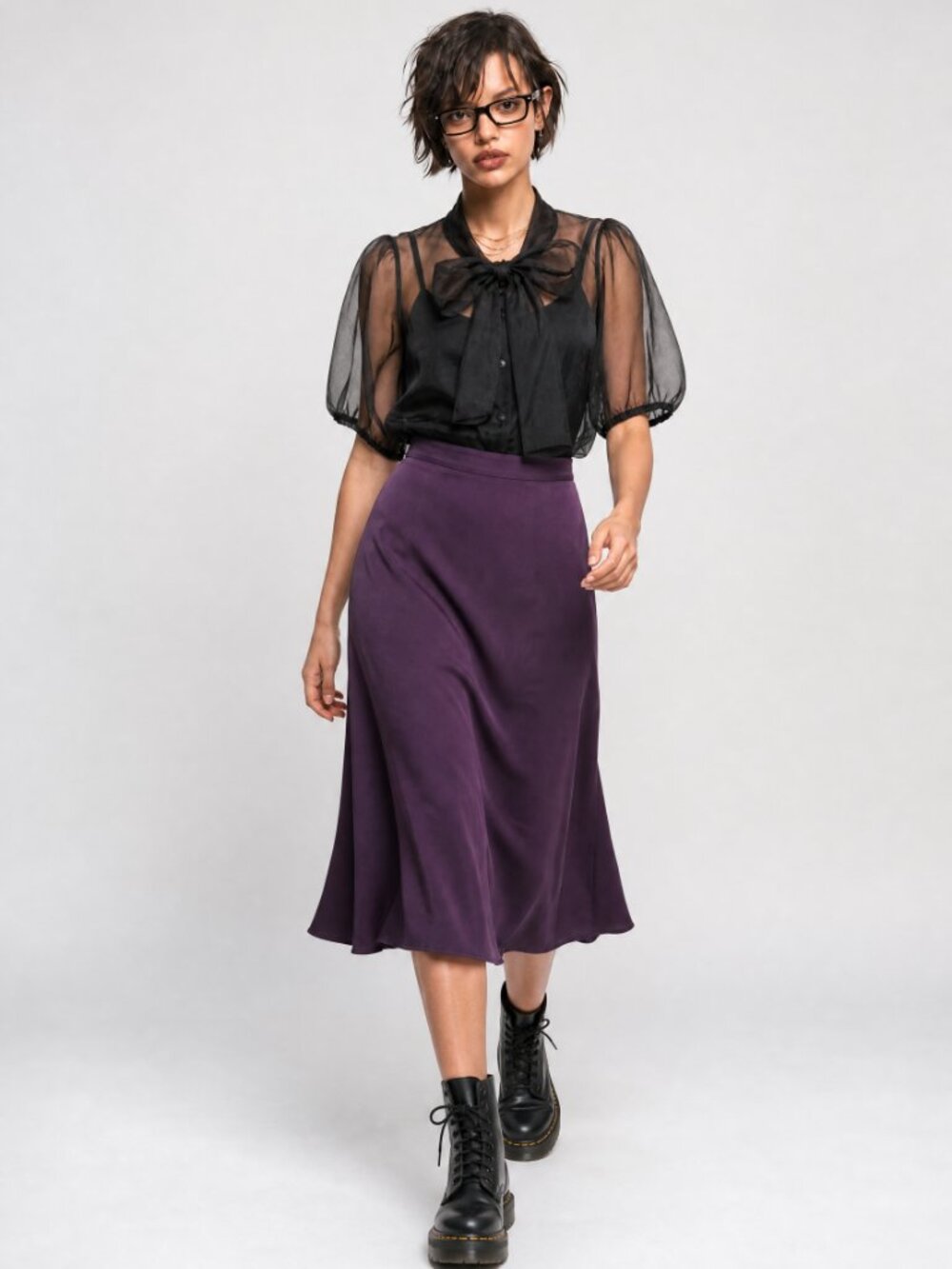 NWT Joie Black Cami Top Sheer Neck Tie blouse Set Gothic Dark Academia L